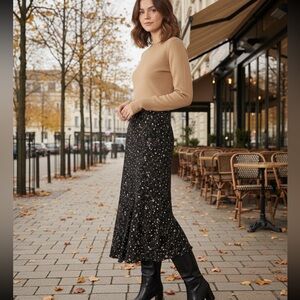 Briggs New York Black Floral Midi Skirt Size M